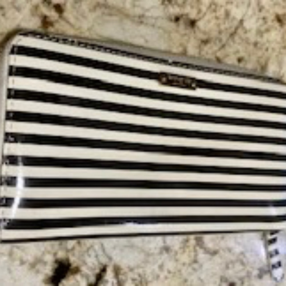 Kate Spade Leather Black and White Striped Large Wallet
